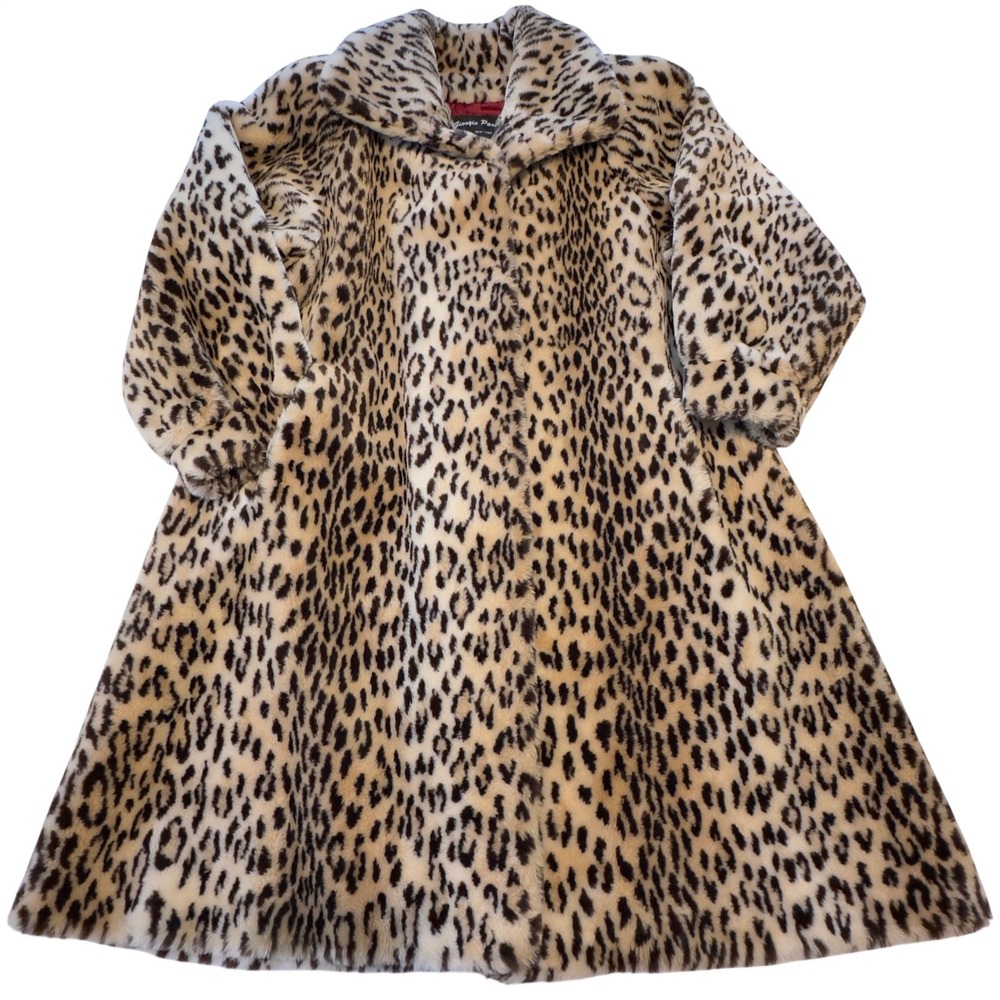 Vintage Giorgio Parnucci Faux Fur Leopard Print Coat Womens Medium Made in USA